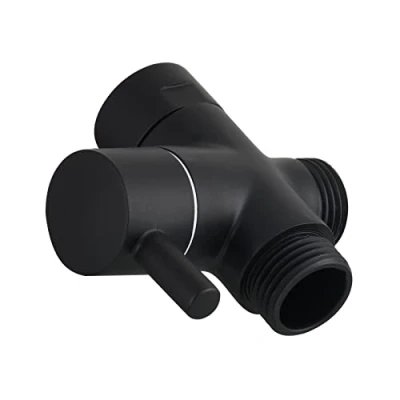 Image de Tecmolog Vanne 3 Voies en Laiton d&#039;Arret G 1/2 Robinet pour Douchette Douche Salle de Bain, Noir, DSF007C