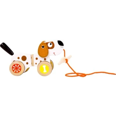 Image de Small Foot Animal à Tirer Chien en Bois,remue la Queue et Les Oreilles, avance Silence grâce aux Roues recouvertes de Caoutchouc, 10043, Multicolore, Petit