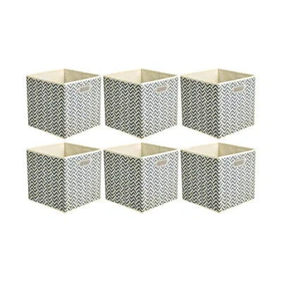 Image de Amazon Basics Lot de 6 cubes rangement pliables en tissu avec œillets ovales Chevrons gris