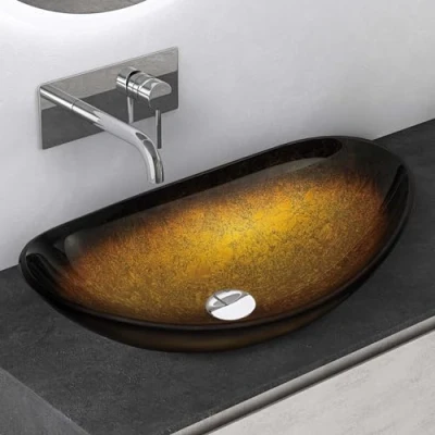 Image de Mai &amp; Lavabo à Poser en Verre Lave Mains Vasque Ovale Bleu pour Salle de Bain WC d&#039;Invités 53,5x35,5x16 cm Min08
