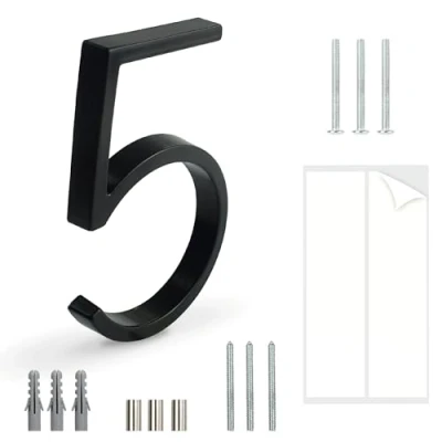 Image de HASWARE Panneau De NuméRo Maison Flottant: 5 Pouce (12cm) Signalisation Porte Moderne Frappant Pour Les Chiffres D&#039;Adresse Rue (5, Noir)