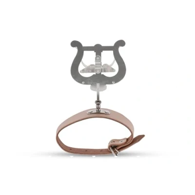 Image de GEWA Porte partitions de marche Flûte Nickelé Grande Lyra 2 poussoirs Fonctionnement à une main avec bracelet en cuir