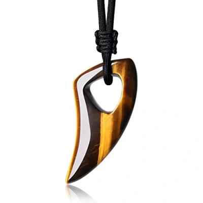 Image de COAI Pendentif Dent de Loup Pierres Véritables Œil Tigre Jaune Cordon Réglable Unisexe