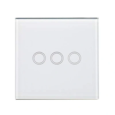 Image de Interrupteur tactile triple PNI SH303 verre, blanc avec indicateur LED
