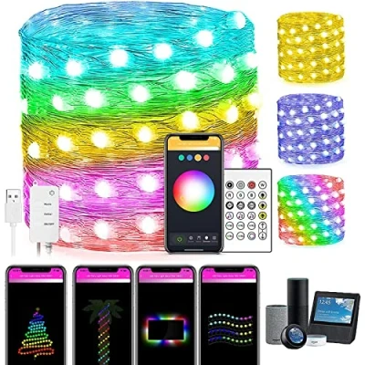 Image de Alexa 100 LED Guirlande Lumineuse, 10M Smart WiFi Multicolore App Contrôle, Sync avec Musique, Alimenté par USB, Compatible Alexa/Google Home, Décor pour Soirée Noël Chambre Fête