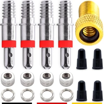 Image de ANYKING Kit Complet de valves vélo 17 pièces : 4 Dunlop à Flash + Adaptateur AV pour Valve Voiture Embout écrous Standard NV DV BV