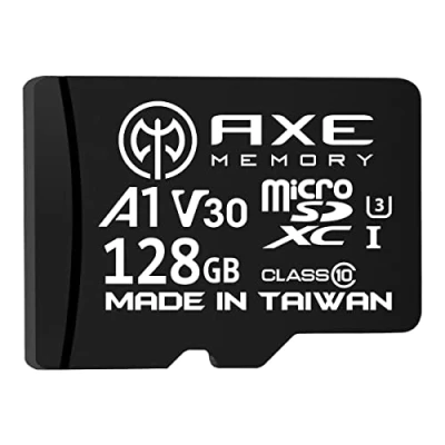 Image de AXE MEMORY Carte Micro SD 128 Go Mémoire MicroSDXC pour Nintendo Switch, GoPro, Drone, Smartphone, Tablette, 4K Ultra HD, A1 UHS I U3 V30 C10, jusqu&#039;à 95 Mo/s de Lecture, avec Adaptateur