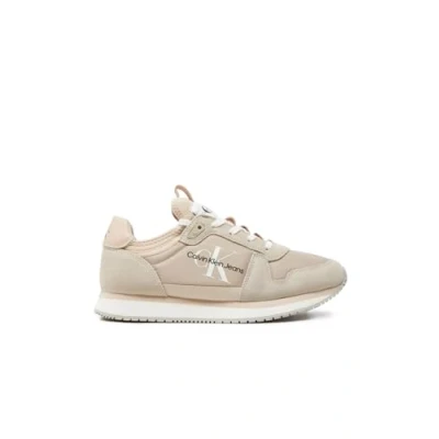 Image de Calvin Klein Jeans Runner SOCK Laceup Baskets basses, Femme, Taille: 41, Eggshell/whisper pink Cuir et textile