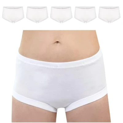 Image de SES Lot de 5 slips Taille 36 à 66 en 100 % coton / fines côtes pour femme haute et poignets doux Culotte avec grand confort, Blanc., 52