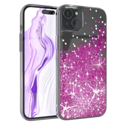 Image de EAZY CASE Coque Téléphone à Paillettes Compatible avec iPhone 15 Plus En Silicone Léger et Brillant Anti chute TransparentViolet