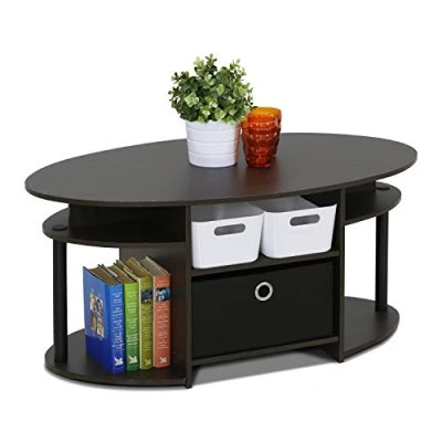 Image de Furinno Table Basse Ovale avec Poubelle, Bois, Noyer, Set de 1, dense, Noix, Of 1