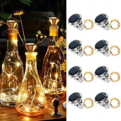 Image de Apritsce Guirlande Solaire Bouteille, Lot De 8 Bouchon LED Bouteille Solaire, 2M 20LEDs Lumineuse Pour Bricolage,Décoration