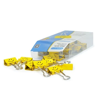 Image de Rapesco 1427 Pinces à Double Clip Souriantes 25 mm, Jaune, Lot de 35