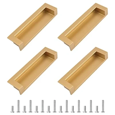 Image de MOROBOR Tatami Lot de 4 Poignées porte cachées doigt encastrées avec vis dissimulées pour armoire, tiroir Doré 109 mm