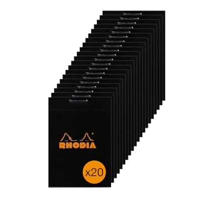 Image de Rhodia 102009Cpack Paquet de 20 Bloc Notes Agrafé N10 Black A8 Petits Carreaux 80 Feuilles Détachables g/m² Couverture en Carte Enduite