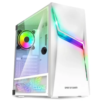 Image de SPIRIT OF Gamer Clone 4 Boitier PC RGB avec Paroi Transparente en Verre Trempé Créez Votre Gaming Tour Moyen Compatible ATX/MATX/ITX 2 Ventilateurs 120mm Adressable Inclus