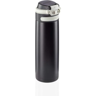 Image de Leifheit Flip Bouteille isotherme (600 ml) avec bouchon à vis, mug voyage fermeture 100% anti fuite, étanche ouverture une main, noir