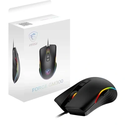 Image de MSI Forge GM300 Souris Optique 7 Boutons avec molette, 1000/1600/3200/6400 dpi, switches d&#039;une durée de Vie 10M+ clics, Effets Lumineux Dragon LED RGB et câble tressé.