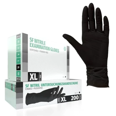 Image de Gants en nitrile Boîte de 200 pièces (XL, Noir) d&#039;examen jetables, sans poudre, latex, non stériles, médicaux, tatouage, gants, à usage unique