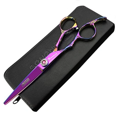 Image de ciseaux de coupe cheveux 6 pouces pour la main gauche ensemble (Ciseaux plats D)