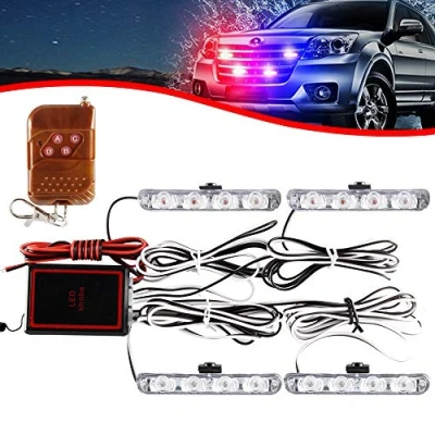 Image de KaiDengZhe 4x4 LED 4 en 1 Stroboscopique Avertissement DC12V Urgence Clignotant Balise Lampe Sans Fil À Distance Stroboscope Lumière Externe Pour Camion Remorque (Rouge Bleu)