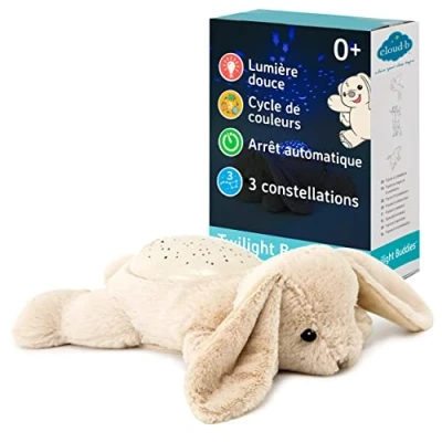 Image de CLOUD B Mini Veilleuse Apaisante Projecteur d&#039;étoiles Luminosité Douce 3 Couleurs 1 Constellation Arrêt Automatique Peluche Lapin Dream Buddies Benny The Bunny