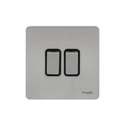 Image de Schneider Electric Interrupteur double en chrome poli avec insert Noir 16AX