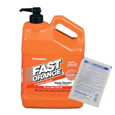 Image de Fast Orange Bidon de 3,78 l pâte à laver pour les mains avec pompe Nettoyage efficace ingrédients nourrissants + 1 flacon DEWEPRO SingleScrubs