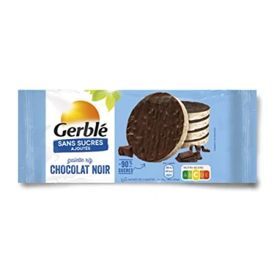 Image de Gerblé Sans Sucres Ajoutés Galettes Riz Chocolat Noir Impact Réduit sur la Glycémie Source de Fibres 1 Paquet 13.4 g (4 sachets 2 Galettes)