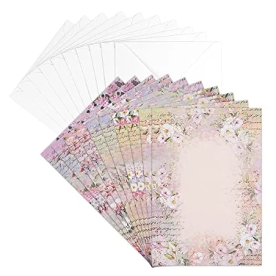 Image de Ideen mit Herz Lot de 10 cartes vœux avec enveloppes Vierges Colorées Neutres Idéales pour les d&#039;anniversaire, mariage, etc. DIN B6 (Blumenwelt 01)