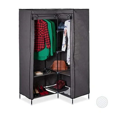 Image de Relaxdays Coin, 8 étages, 2 tringles, système d’emboîtage, Portes, 169x100x83cm, Armoire en Tissu, Anthracite, Acier, Plastique, 1 élément