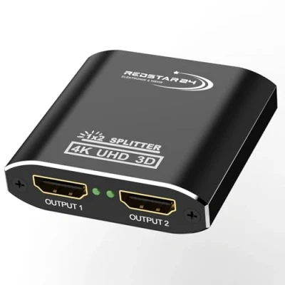 Image de RedStar24 HDMI Splitter 4K@60Hz, 1 Entrée 2 Sorties HDMI, Répartiteur in Out, Prend en Charge HDCP, 4K, 3D, UHD, 1080P Compatible avec Xbox, PS4, Roku, Firestick, HDTV et Apple TV