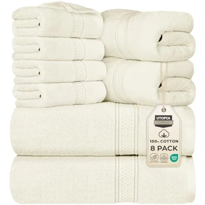 Image de Utopia Towels Lot de 8 Serviettes Bain qualité supérieure, 2 Bain, et 4 Gants Toilette, 600 g/m², 100% Coton filé à l&#039;anneau, pour Salle Gym, hôtel Spa