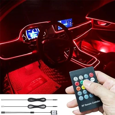 Image de TABEN Kit d&#039;éclairage d&#039;ambiance de Voiture Music Sync Multicolore RVB 16 Millions Couleurs 3 mètres Fibre Optique USB Kits d&#039;ambiance, télécommande RF sans Fil et Active DC 12V