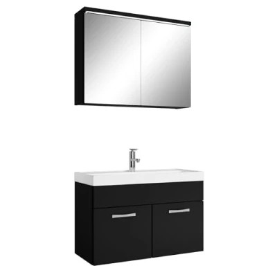 Image de Badplaats B.V. Meuble de Salle Bain Paso 02 80 x 40 cm lavabo Noir Mat Armoire Rangement Miroir