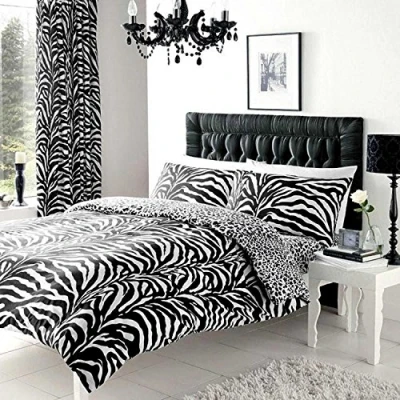 Image de GC GAVENO CAVAILIA Printed Design Duvet Cover Set Luxe en Polycoton avec Housse de Couette imprimée Douce et Confortable, Parure lit Chaude, Mélange Polyester Coton, Zèbre, Blanc/Noir, Double