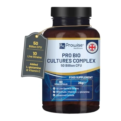 Image de Complexe de probiotiques et prébiotiques Bio Cultures 50 milliards d&#039;UFC 10 souches bactéries vivantes additionnées d&#039;inuline, L glutamine vitamine C 60 gélules