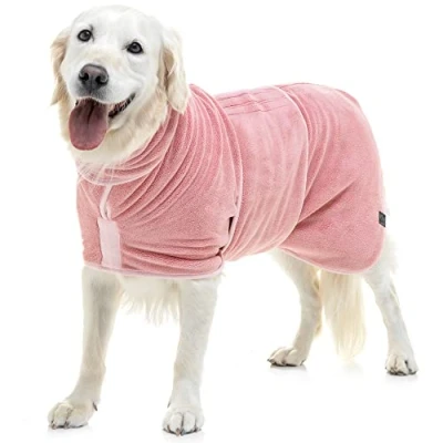 Image de Lucky Paws® Peignoir Chien à Double Couche Super Absorbant et Serviette Ultra Douce en Un Seul Accessoire Luxueux (XXXL, Rose Poudré)