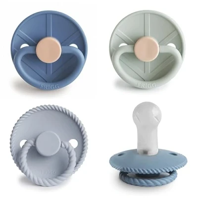 Image de FRIGG Multipack Sucettes en Silicone Lot de 4 Fabriqué au Danemark Tétine Cerise Symétrique (Skyline Serenity, Taille 2 (6 18 Mois))