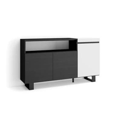 Image de Skraut Home Buffet Salon et Cuisine Meuble de Rangement, Commode 150x87x35cm 3 Portes Design Industriel Style Moderne Blanc Noir