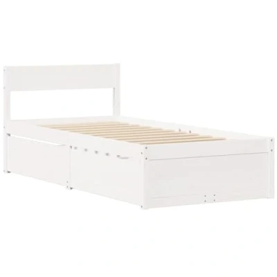 Image de vidaXL Cadre de lit avec tiroirs Blanc 90x200 cm Bois pin Massif, sommier, Simple, en Massif