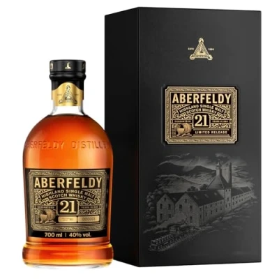 Image de Aberfeldy 21 ans Highland Scotch Single Malt Whisky avec Étui Cadeau, Maturation en Fûts de Chêne, Affinage Bourbon et Sherry, 40 % vol., 70 cl/700 ml