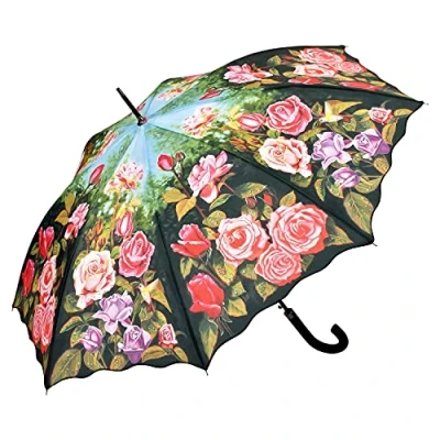 Image de VON LILIENFELD® Parapluie Roseraie Fleur Canne Grand Robuste Ouverture Automatique Résistant au Vent