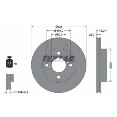 Image de TEXTAR 92309403 Disque de frein 231 20 04/06 100 ventilé l&#039;intérieur revêtu sans boulon fix roue, moyeu roue SUZUKI: Ignis III