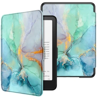 Image de FINTIE Étui pour 7&quot; Kindle Paperwhite 2024 (12e Génération) et Colorsoft Signature Edition (1re Génération), Coque Fine Léger, Housse Réveil/Veille Automatique, Marbre Émeraude
