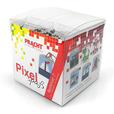 Image de Pracht Creatives Hobby Pixel P90014 63501 Kit de bricolage amusant 7 pour enfants, système d&#039;assemblage simple avec des petites pierres en bioplastique créer 6 porte clés (médaillons)
