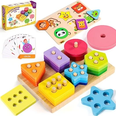 Image de Subtail Montessori Jouets Enfant 1 2 3 Ans Jouet en Bois Bebe an 18 Mois Puzzle Fille GarçOn Jeux Educatif Jeu Activite Exterieur Trieurs de Formes