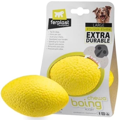 Image de Ferplast Jouet Chien, en Matériau Durable, Non Toxique, Résistante aux Morsures, pour l&#039;Hygiene Dentaire, Rebondissant et Flottant, CHEWA Boing Rugby Balle, Jouets Grand Jaune