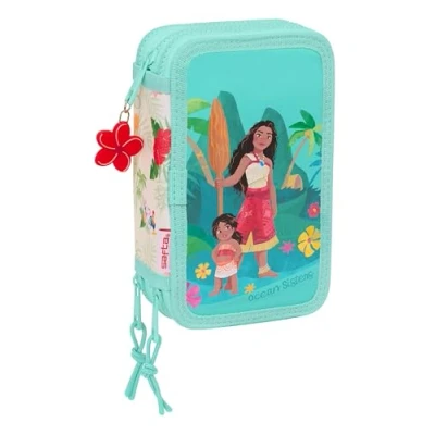 Image de Safta VAIANA Trousse Scolaire avec 37 Outils Inclus, pour Enfants de 5 à 14 Ans, Confortable et Polyvalente, qualité résistance, 12,5 x 5,5 19,5 cm, Couleur Beige/Bleu, Estándar,