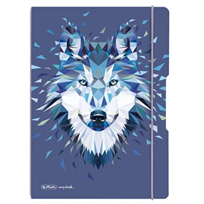 Image de Herlitz 50027262 Cahier flex avec couverture amovible A4 2 x 40 feuilles Motif : Animaux sauvages Loup 1 pièce Notizheft liniert Loup.